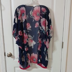 West Loop Floral Swim Coverup - Navy and Pink